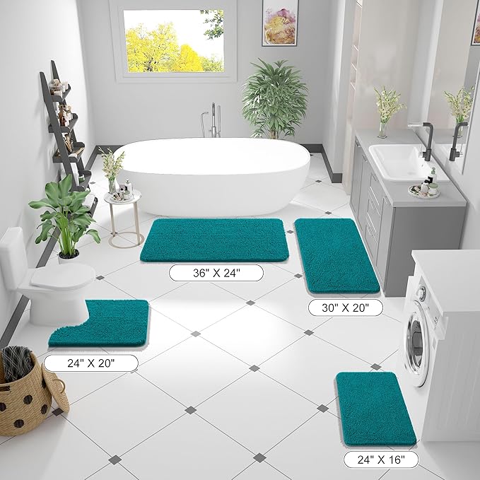 OLANLY Small Bathroom Rugs 24x16, Extra Soft Absorbent Chenille Bath Rugs, Rubber Backing Quick Dry, Machine Washable Bath Mats for Bathroom Floor, Tub and Shower, Home Decor Accessories, Deep Lake