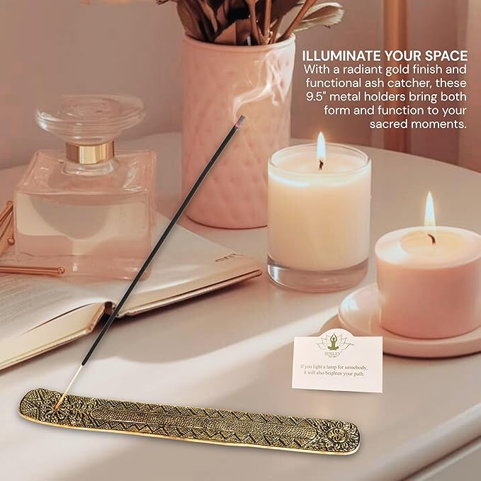 Hosley Antique Gold Aluminium Incense Holders. Set of 6 Each 9.5-Inch-Long Holder, Rich Antique Gold Finish Adding Rustic Charm to Any Room, Perfect for Home Ambiance and Décor