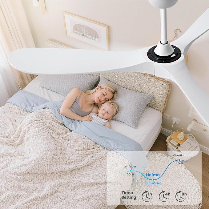 heimo 72 Inch white Ceiling Fan No Light,Indoor Outdoor 3 Blade Wood Ceiling Fans without Lights for Patios Living Room Porch Garage Big Extra Large Wooden Fan with Downrod