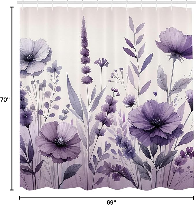 Ambesonne Purple Shower Curtain, Picturesque Pastel Tones Pansy Flowers Garden Cold Morning in a Meadow, Cloth Fabric Bathroom Decor Set with Hooks, 69" W x 70" L, Lilac Pale Grey Blush