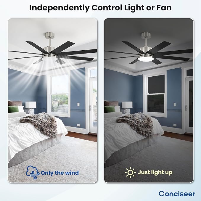 72 Inch Ceiling Fans with Lights and Remote, Dual Color 8 Blades, Living Room Office Library Cafe Indoor Outdoor Industrial, 3CCT Dimmable, 6 Speed Reversible Quiet DC Motor, Sand-nickel/Wood Grain