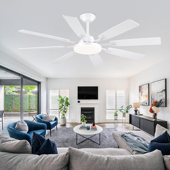 Ceiling Fan With Light & Remote Indoor/Outdoor Use 60 Inch White | Reversible DC Motor,3CCT, Dimmable, Timer, Noiseless,Ceiling Fan for Bedroom Living Room