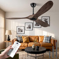 52" Ceiling Fans Without Light, Solid Wood Ceiling Fan with Remote Control and DC Motor, No Light, Modern Ceiling Fan with 3 Blades, Indoor Outdoor for Patios, Bedroom - Deep Brown