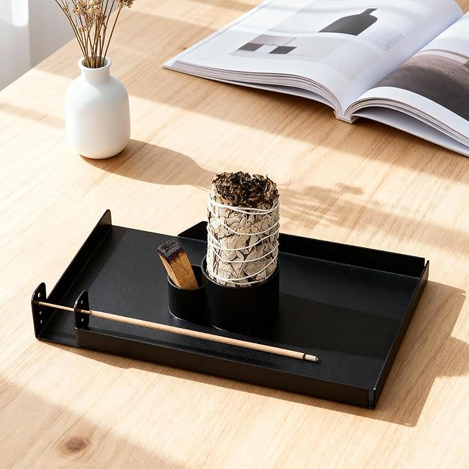 Large Incense Holder, 8.6" Length Sage Holder for Burning, Palo Santo Holder for Incense Sticks, Sage Bundle, Smudge Stick, Metal Ash Catcher Tray for Meditation Yoga Room Decor