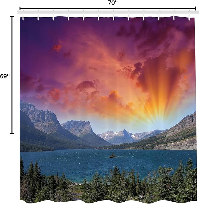 Ambesonne Yosemite Shower Curtain, Dramatic Colorful Sky Over Yosemite National Parks Mountain Lake View Picture, Cloth Fabric Bathroom Decor Set with Hooks, 69" W x 70" L, Purple