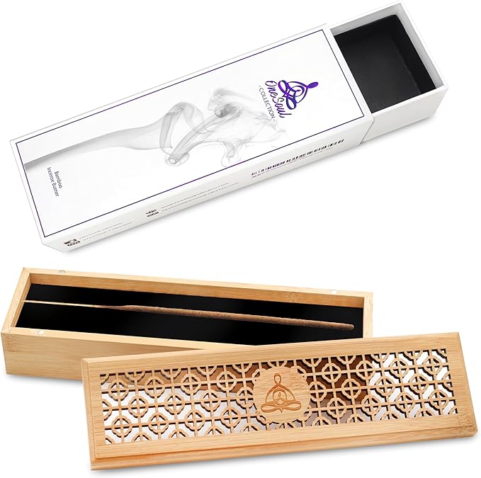 Bamboo Ash Catcher & Incense Burner Holder, Wooden Incense Holder for Incense Sticks with Storage Drawer, OneSoul Collection