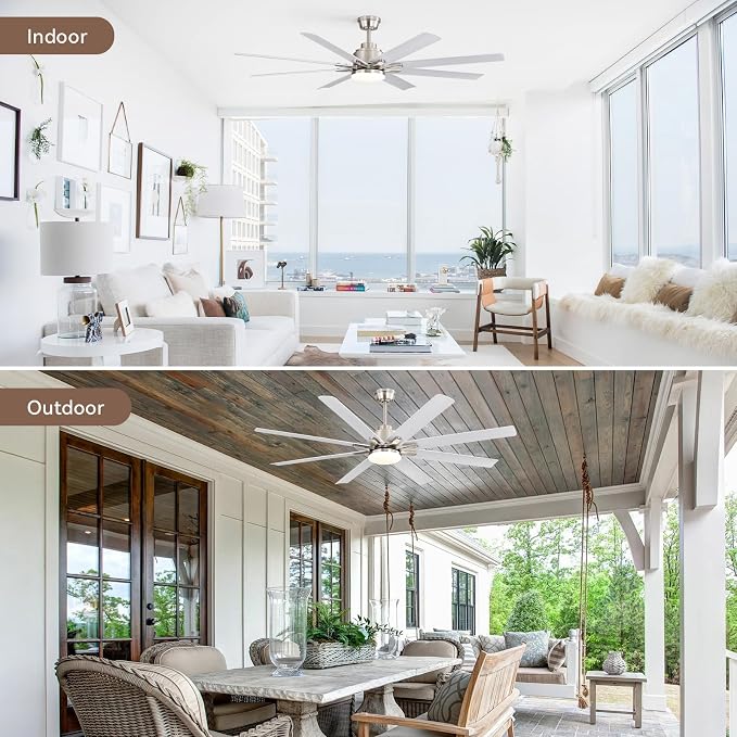 Sofucor Smart Ceiling Fan with Light, 52'' White Indoor/Outdoor Ceiling Fans with Remote Control, Work with Alexa/Google, Reversible DC Motor, ABS 8 Blades Ceiling Fans for Bedroom Living Room Patio