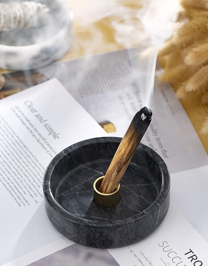 Palo Santo Holder, Natural Marble Incense Burner for Palo Santo Sticks, Handmade Palo Santo Wood Incense Stick Holder(Natural Black)
