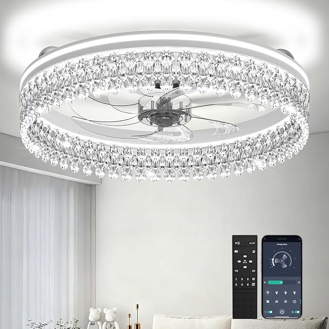 20" Ceiling Fan with Lights, Flush Mount Ceiling Fans, Ceiling Fans with Lights and Remote, 6 Speeds Dimmable Ceiling Lights with Fans, Quiet Modern Ceiling Fan for Bedroom Living Room
