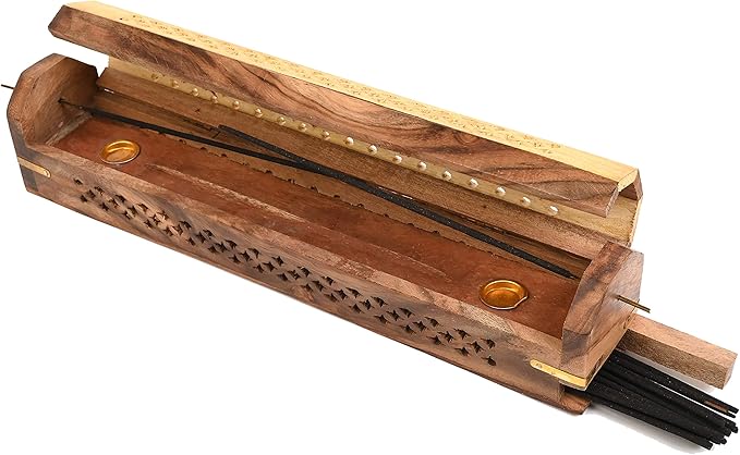 Incense Garden - Incense Stick Holder - Coffin Style - Wood Incense Stick Burner - Handcarved (Two Tone) (Pack of 2)