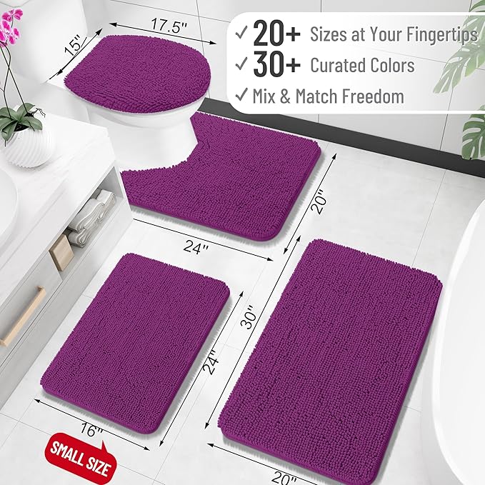 OLANLY Bathroom Rugs 35x24, Extra Soft Absorbent Chenille Bath Rugs, Rubber Backing Quick Dry, Machine Washable Bath Mats for Bathroom Floor, Tub and Shower, Home Decor Accessories, Purple