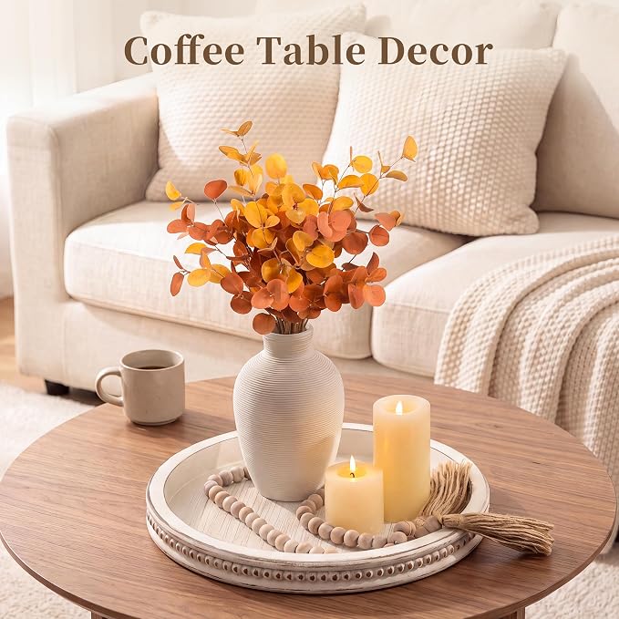 Hanobe Decorative Tray for Coffee Table: 10.5-Inch Round Whitewashed Wood Tray for Rustic Farmhouse Living Room Kitchen Island Entryway Home Decor
