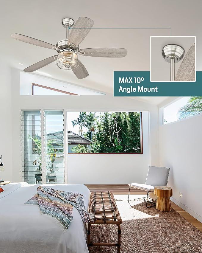 Melkelen Farmhouse Ceiling Fans, 52 Inch Ceiling Fans with Lights and Remote Control, Rustic Barn wood Blades, Industrial Cage Light, Nickel