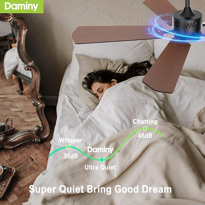 DAMINY 52 inch Ceiling Fan with Light,6CCT,5 Blade,Low Profile Ceiling Fan with Light and Remote Control,Downrods,Black,Living Room,Indoor/Outdoor Use