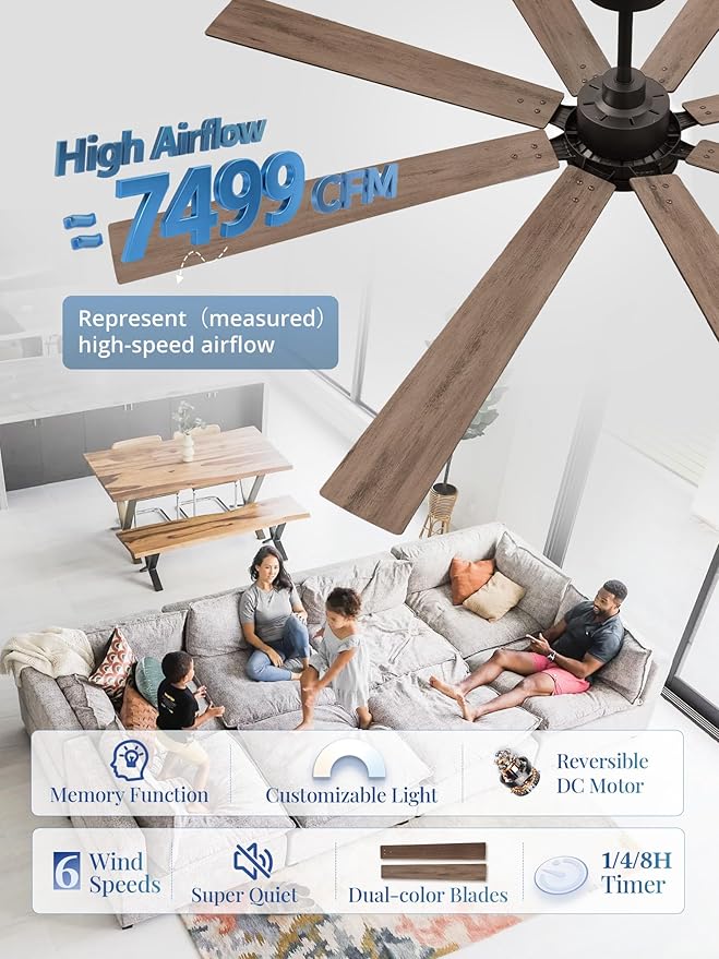72 Inch Ceiling Fans with Lights and Remote, Dual-Sided Reversible Blades for Versatile Décor, Quiet DC Motor, 120° Wide-Angle Customized Brightness & 3CCT, Damp Rated for Indoor/Outdoor Use