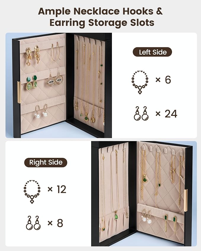 Lolalet Large Jewelry Box Organizer for Women, 7-Layer Jewelry Organizers and Storage Case with Mirror & 6 Drawers, Lockable Watch Ring Earring Bracelet Necklace Holder Girls Gift -7Layer, Black