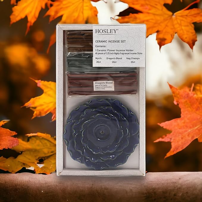 Hosley Incense Sticks Gift Set Each Includes 60 Incense Sticks & a Flower Ceramic Holder - Bathroom Set for Home, Weddings, Meditation, Spa, Bathroom Use - 6 Sets