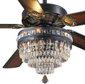 62" Black Crystal Chandelier Ceiling Fans with Lights and Remote Control | Classical Design,6 Reversible Speeds,30W Quiet DC Motor,5 Wooden Blades,3*E12 LED Bulbs Included,for Living Room Bedroom