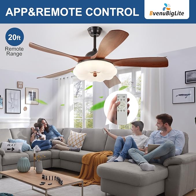 Ceiling Fans with Lights and Remote: 46-Inch Ceiling Fan 5 Blades Cloud Low Profile Outdoor - Walnut Ceiling Fans with Remote Control Quiet Reversible DC Motor for Living Room