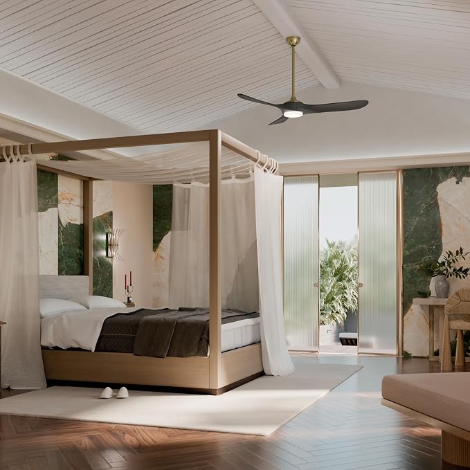 KICHLER Mylo 60 in Modern Ceiling Fan with Light and Remote Control, Solid Wood Blades in Champagne Bronze with Satin Etched Cased Opal Glass, 6-Speed for Bedroom Living Room, 310560CPZ