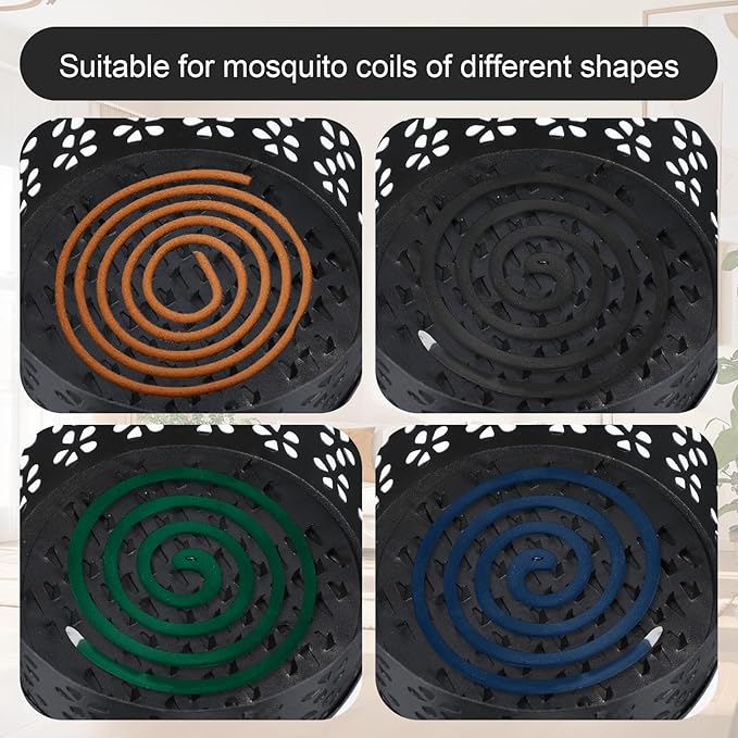 4Pcs Mosquito Coil Holder, Coil Incense Holder with Handle Round Heat-Resistant Mosquito Incense Burner for Indoor Outdoor Hanging Camping Patio (Black)