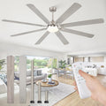 Fanbulous 80 Inch Ceiling Fans with Lights,Nickel Modern Ceiling Fan with Remote,Large Farmhouse Indoor & Outdoor Ceiling Fan with 8 Dual Finish Blades, Quiet DC Motor, Bright LED Light