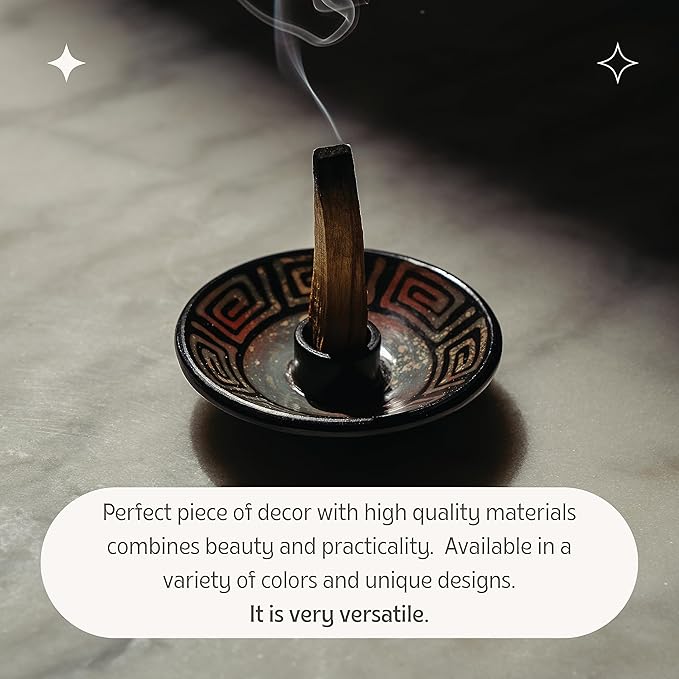 Palo Santo Holder with 5 Sticks - Luna Sundara Handmade Ceramic Incense Burner - Blue Chulucanas Pottery from Peru - Smudge Bowl for Sage - Aromatherapy Gift Set