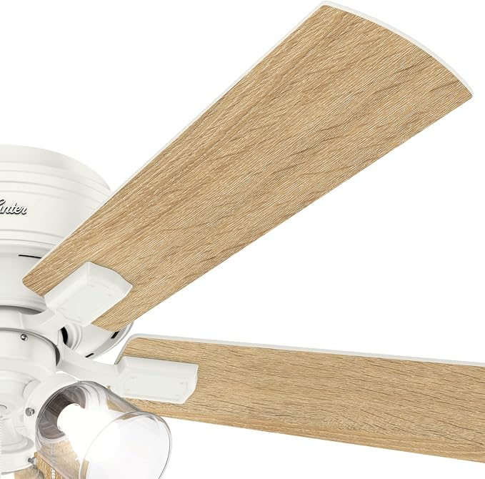 Hunter 52 inch Indoor Ceiling Fan with LED Lights and Pull Chain - Low Profile Flush Mount White Ceiling Fan, 5 Blades, For Bedroom, Living Room, or Kitchen, Quiet - Crestfield 54207, Fresh White