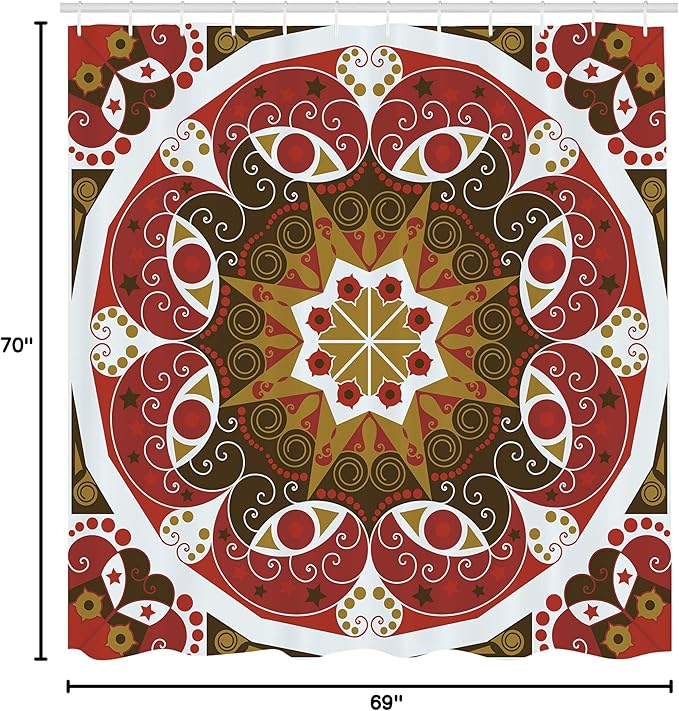 Ambesonne Classic Shower Curtain, Ornamentation Victorian Style Historic Interior Design Round Shape Art, Cloth Fabric Bathroom Decor Set with Hooks, 69" W x 70" L, Olive Green Ruby White