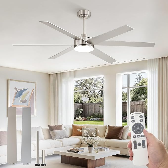 Fanbulous 60 Inch Ceiling Fans with Lights and Remote, Reversible 6 Blades, Dimmable, 3000K-6000K Adjustable, Outdoor Ceiling Fans for Patios, Large Ceiling Fan for Indoor or Covered Outdoor, Nickel