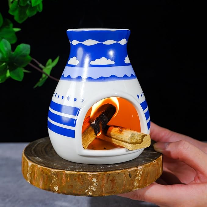 MOUGIGI Handcrafted Palo Santo Burner – Hopi-Inspired Ceramic Incense Dish for Aromatherapy – Suitable for Sage, and Cone Incense – Ideal for Energy Cleansing, Yoga, Meditation, Zen, Altar Décor