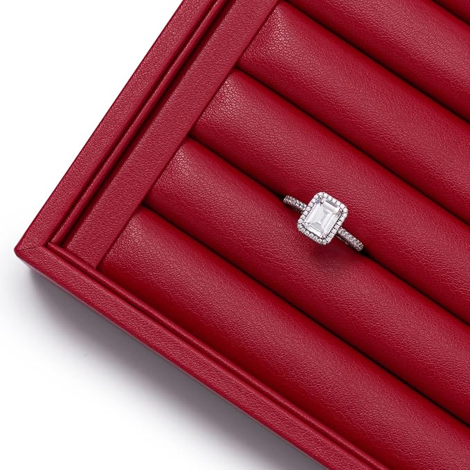 Oirlv Red Leather Ring Display Tray | Leather Exterior, Soft Microfiber Interior, Ring Tray with Cushioned Slots, Perfect for Jewelry Display and Storage