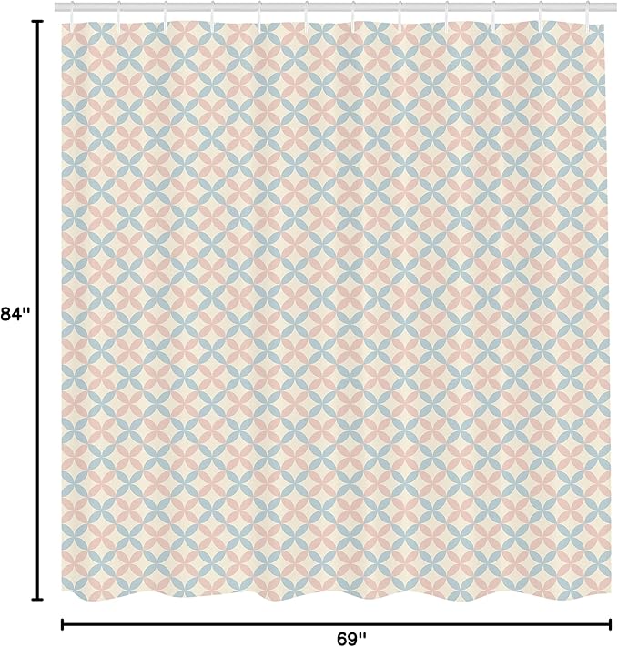 Ambesonne Shabby Flora Shower Curtain, Floral Motif Pastel Colors Flower Petals Pattern Geometric Ornate, Cloth Fabric Bathroom Decor Set with Hooks, 69" W x 84" L, Cream Salmon Pale Blue