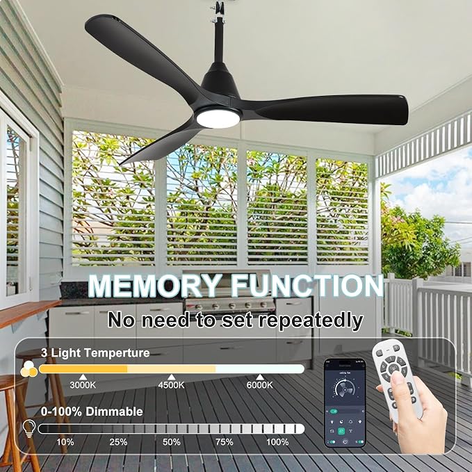 Depuley Plug-in Ceiling Fans for Patios: 42 Inch Outdoor Indoor Gazebo Fans with Lights with Remote & APP Control - 6 Speeds Reversible Black 3 Blades Fandelier Ceiling Fan Hanging Hook Type Fan