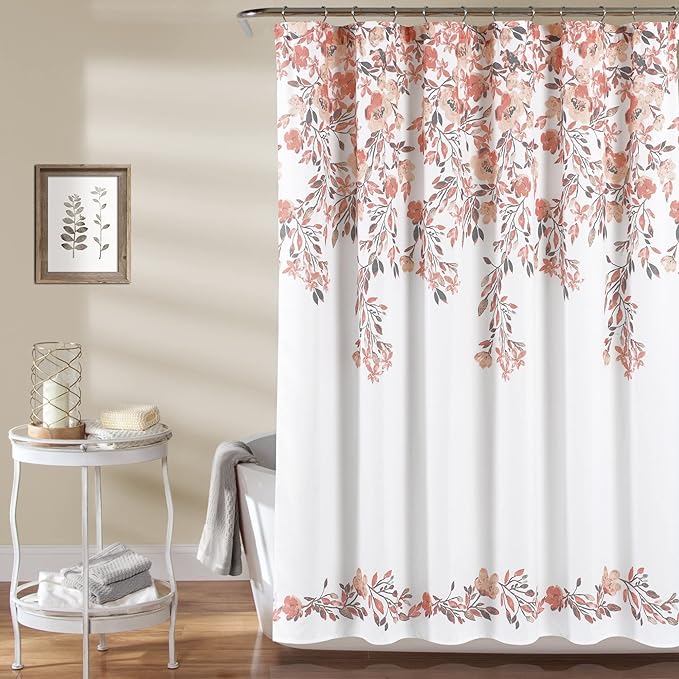 Lush Decor Tanisha Shower Curtain, 72" W x 72" L, Blue & Gray - Light Blue Flower Vine Print - Beautiful & Elegant Floral Shower Curtain - Modern Farmhouse, Cottage & French Country Bathroom Decor