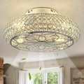 Caged Crystal Ceiling Fans with Lights and Remote,20" Flush Mount Low Profile Ceiling Fan with Light,6 Speed Enclosed Ceiling Fan with Reversible Motor for Bedroom Kitchen Living Room