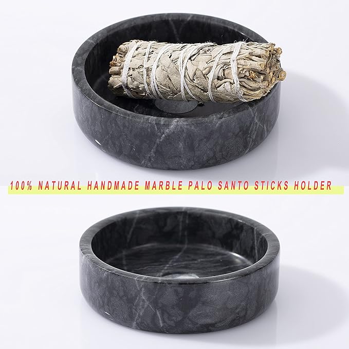 Palo Santo Holder, Natural Marble Incense Burner for Palo Santo Sticks, Handmade Palo Santo Wood Incense Stick Holder(Natural Black)