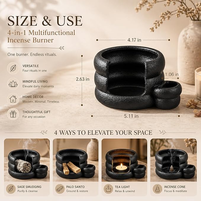 Ceramic Palo Santo Holder Burner, Handcrafted Incense Holder with Ash Catcher for Sage, Incense Cone, Smudge Stick Holder for Meditation, Yoga, Spiritual Cultivation Decoration & Gifts