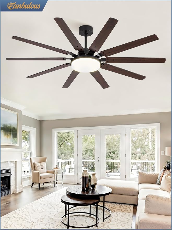 Fanbulous 65 inch Large Ceiling Fans with Lights and Remote, Outdoor Black Ceiling Fan with 10 Blades, 32W LED light 3 CCT, 6 Speed Reversible Quiet DC Motor, Modern Ceiling Fan for Living Room Patio