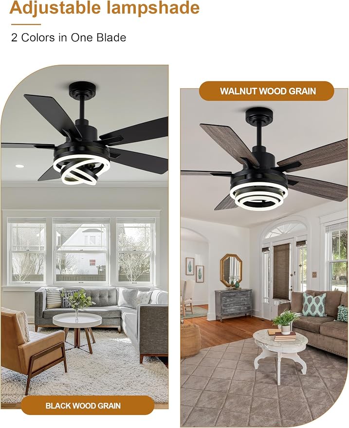 52" Black Modern Chandelier Ceiling Fan with Lights | DC motor, reversible, dimmable; recommended for bedroom, living room, and indoor use.