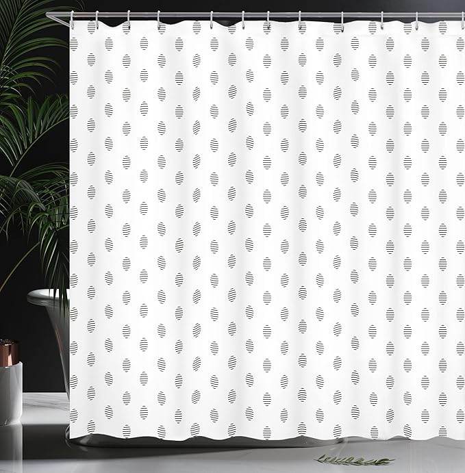 Ambesonne Geometric Shower Curtain, Hexagonal Minimalist Design with Diamond Like Shapes Dotted Lines Art Print, Cloth Fabric Bathroom Decor Set with Hooks, 69" W x 70" L, Black and White