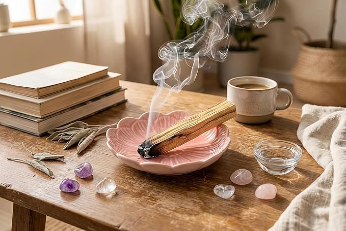 Pinehaven Ceramic Lotus Incense Holder – 5.5 Inch Hand-Sculpted Tray with Built-in Ash Catcher, Brass 9-Hole Insert for Sticks, Palo Santo, Sage & Cones – Japanese Zen Home Décor for Meditation