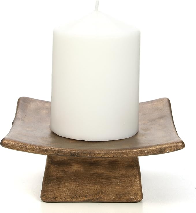 Hosley Square Candle Holder Pedestal with Incense Stick Holder – Decorative Display Stand for Pillar Candles, Small Décor & Meditation Spaces