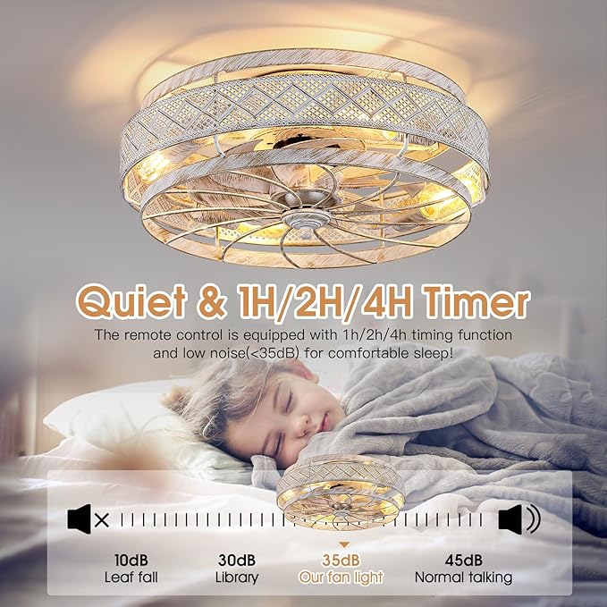 SHIHOT 18" Retro Low Profile Caged Ceiling Fans with Lights and Remote | Safe Caged-Design,Supports Both Remote Control and APP,6 Wind Speeds, Reversible, Quiet DC Motor,Suits for Bedroom Kidsroom