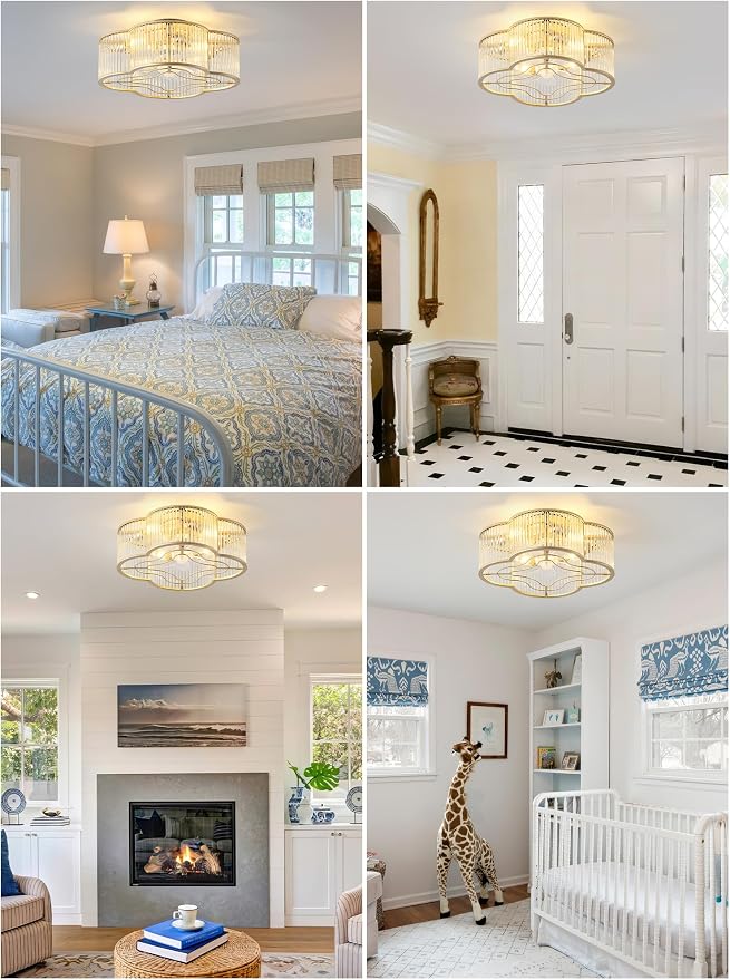 Boho Ceiling Fans with Lights, 20" Low Profile Ceiling Fan with Light Remote Control, Bladeless Flush Mount with 6 Speeds for Bedroom, Nursery, Living Room.