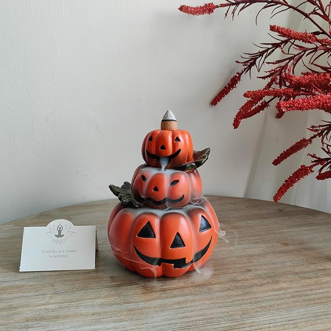 HOSLEY Resin Backflow Incense Cone Burner Holder, Pumpkins Decor Statue 4.72" High with 20 Pieces of Dragon Blood Backflow Incense Cones