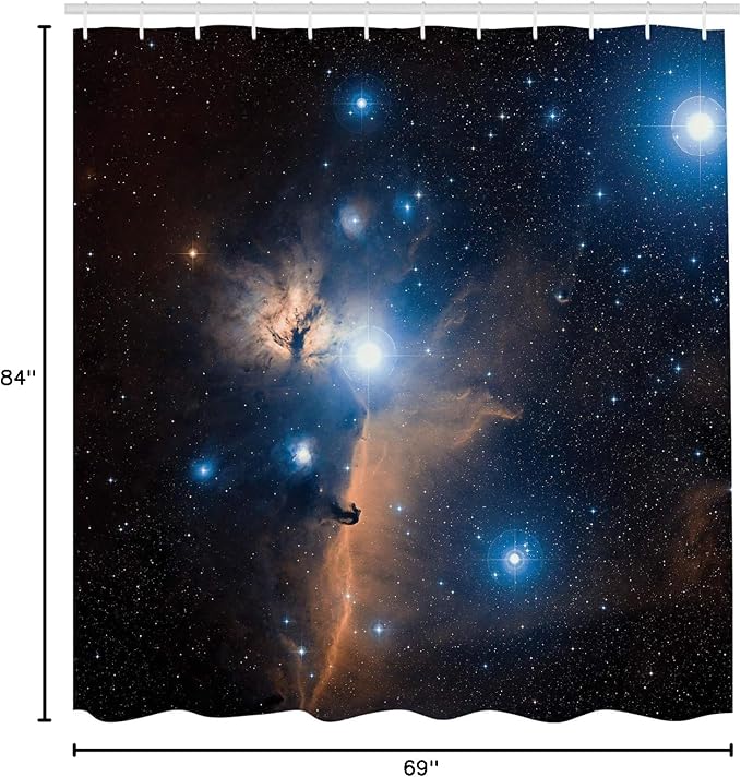 Ambesonne Outer Space Shower Curtain, Nebula Gas Clouds in The Outer Space Image Celestial Mystery Dust Cosmos, Cloth Fabric Bathroom Decor Set with Hooks, 69" W x 84" L, Navy Blue