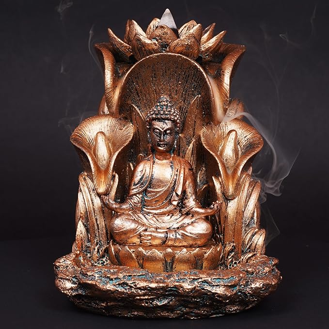 Fantasy Gifts Buddha Backflow Incense Burner – 5.5"x5" Multicolor Resin Aromatherapy Cone Holder with Relaxing Waterfall Effect, Spiritual Home Decor for Meditation, Yoga, Zen Spaces & Mindful Gifting