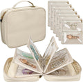 Travel Jewelry Organizer Case,Jewelry Bags for Traveling, Jewelry Binder with 24 Pcs Clear Zipper Velvet Pouches for Storing Earrings, Rings, Necklace, Bracelet, Watch (Beige)