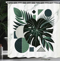 Ambesonne Dark Green Shower Curtain, Geometric Shapes with Tropical Leaf Monstera and Palms Marble Print, Cloth Fabric Bathroom Decor Set with Hooks, 69" W x 84" L, Forest Green Pale Grey